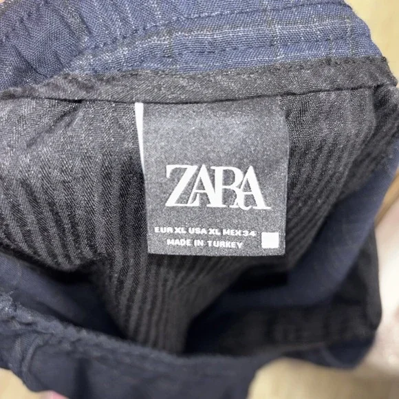 Zara Womens Plaid Dress Pants XL Navy Check Slim Work Trousers Pull On - Picture 7 of 7
